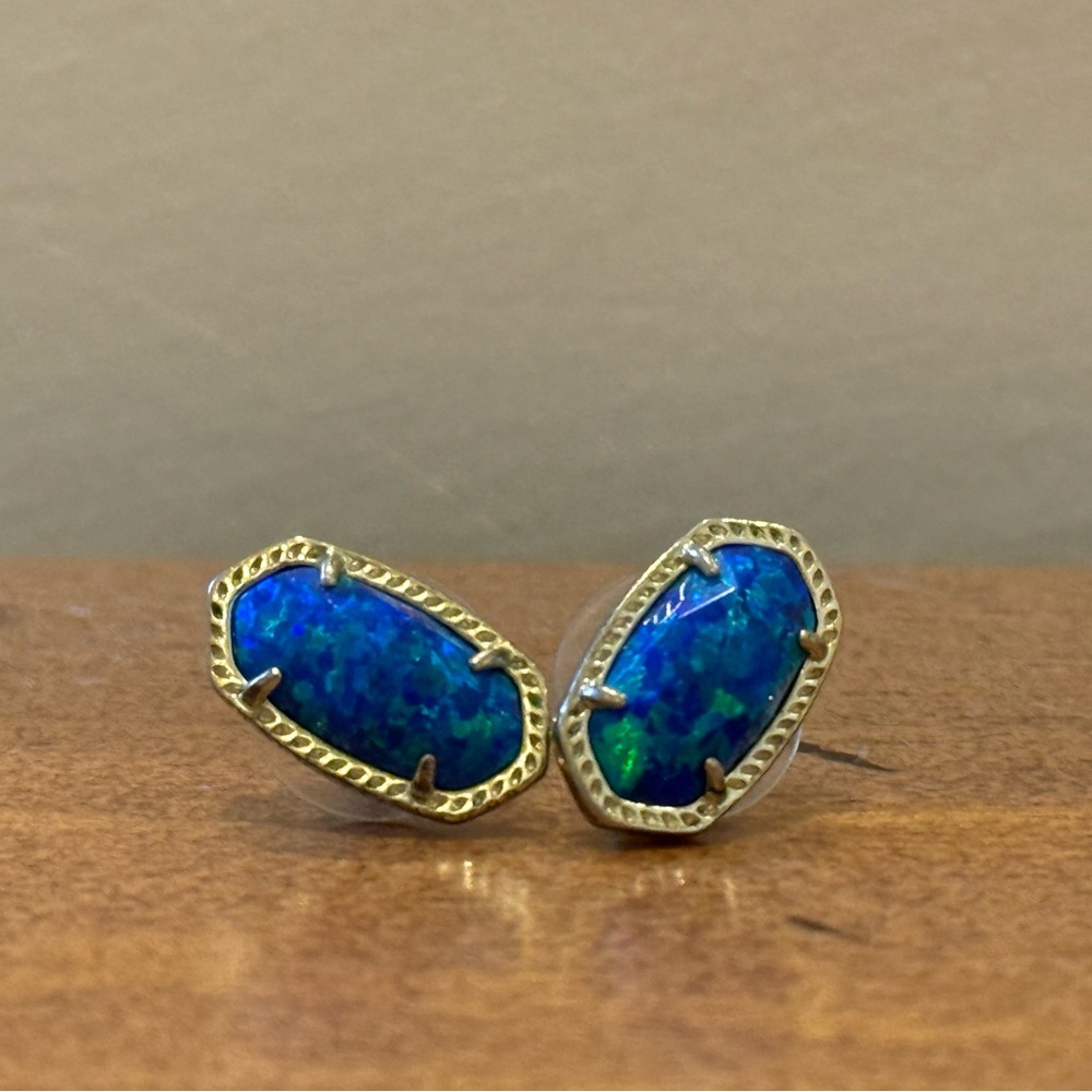 Kendra Scott Blue and Gold Oval Earrings